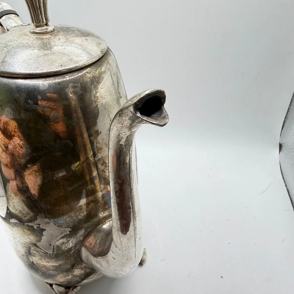 Vintage Silver Plated Coffee Pot‎ Footed Tea Pot Ornate Hinged Lid Tarnished